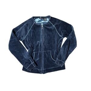 Y2K St Johns Bay Navy crewneck velour‎ Zip-Up Jacket small